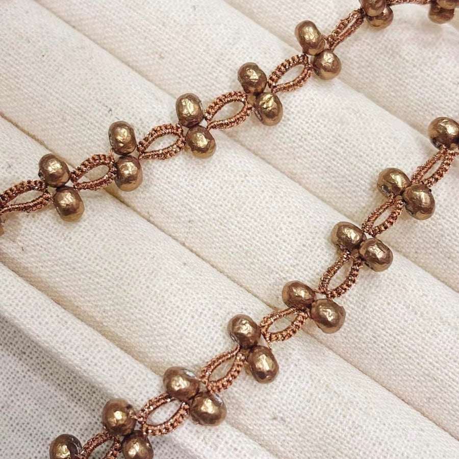 Handmade lace tatting beaded long necklace sweater chain with baroque imitation pearls