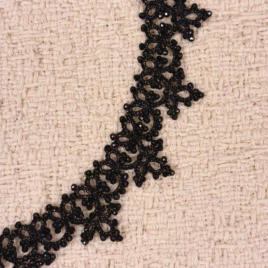 Handmade lace tatting beaded necklace with natural gemstone spinel
