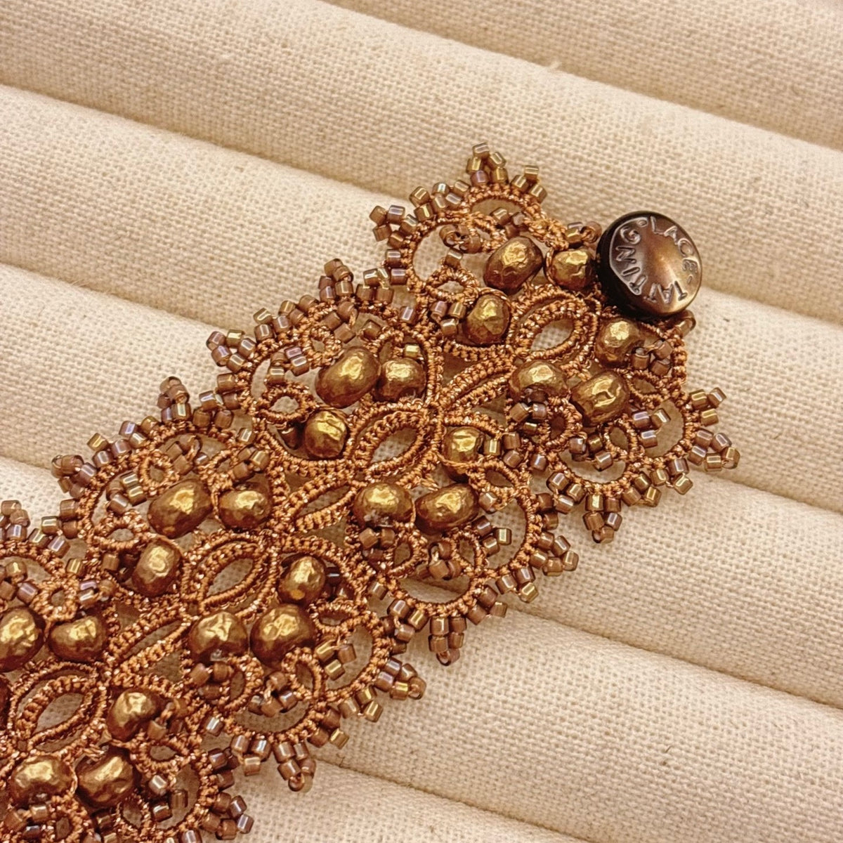 Handmade lace tatting beaded bracelet with baroque imitation pearls, antique beads