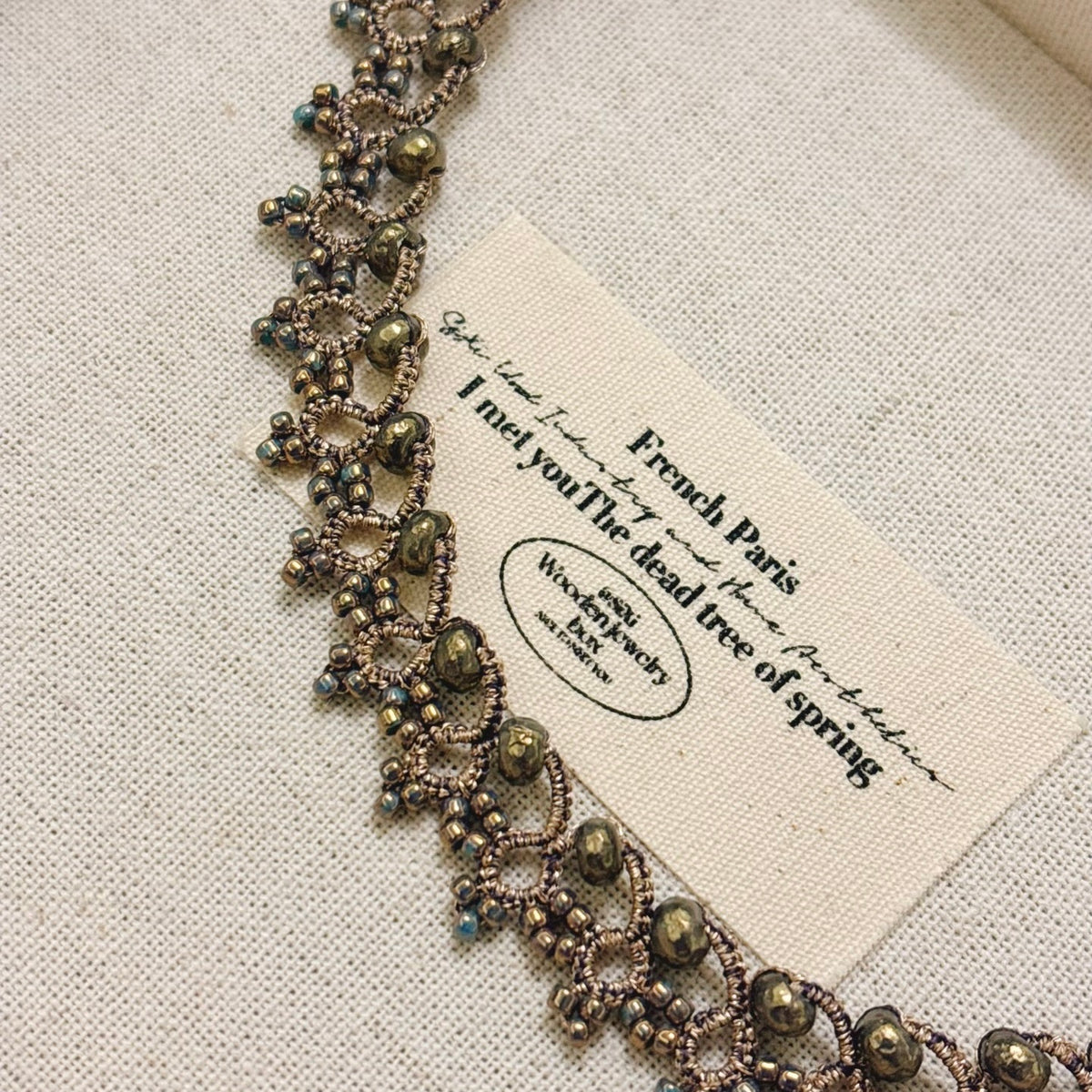 Handmade lace tatting beaded necklace with baroque imitation pearls,seed beads