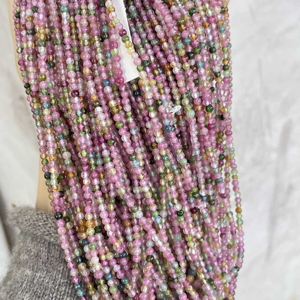 Natural stone tourmaline beads round faceted tourmaline beads for shuttle tatting jewelry making 38cm/strand