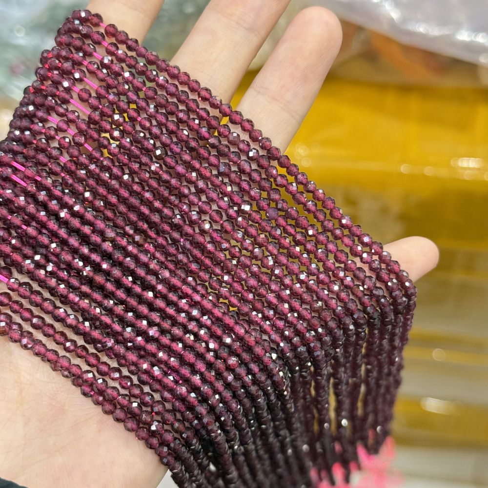 Natural stone garnet beads round faceted beads for shuttle tatting jewelry making 38cm/strand