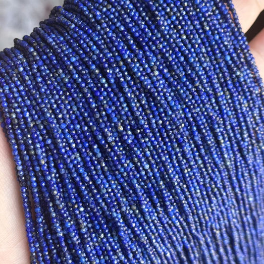 Natural stone lapis lazuli round faceted beads for shuttle tatting jewelry making 38cm/strand
