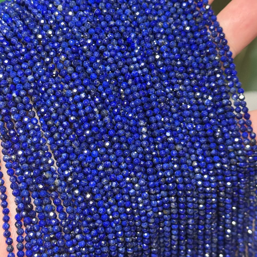 Natural stone lapis lazuli round faceted beads for shuttle tatting jewelry making 38cm/strand