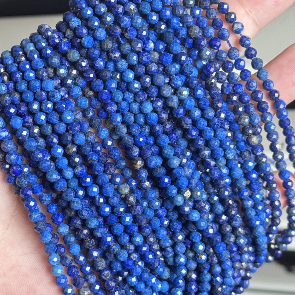 Natural stone lapis lazuli round faceted beads for shuttle tatting jewelry making 38cm/strand