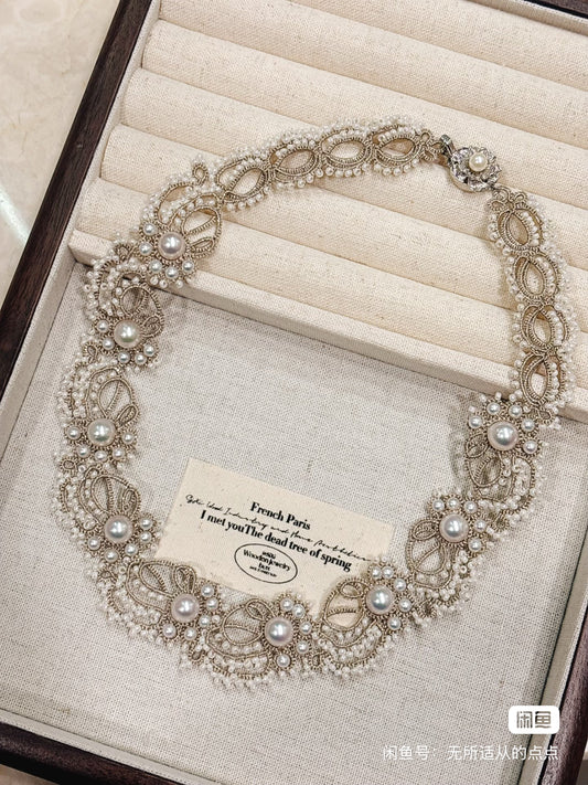 Handmade shuttle tatting necklace