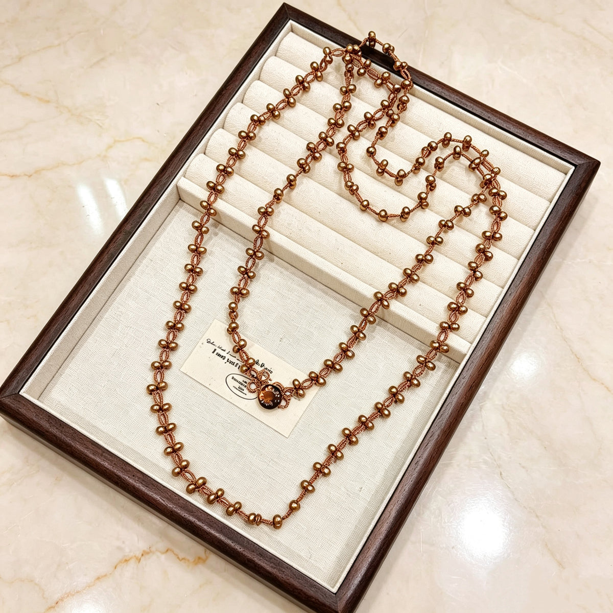 Handmade lace tatting beaded long necklace sweater chain with baroque imitation pearls