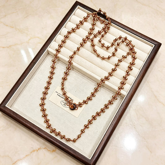 Handmade lace tatting beaded long necklace sweater chain with baroque imitation pearls