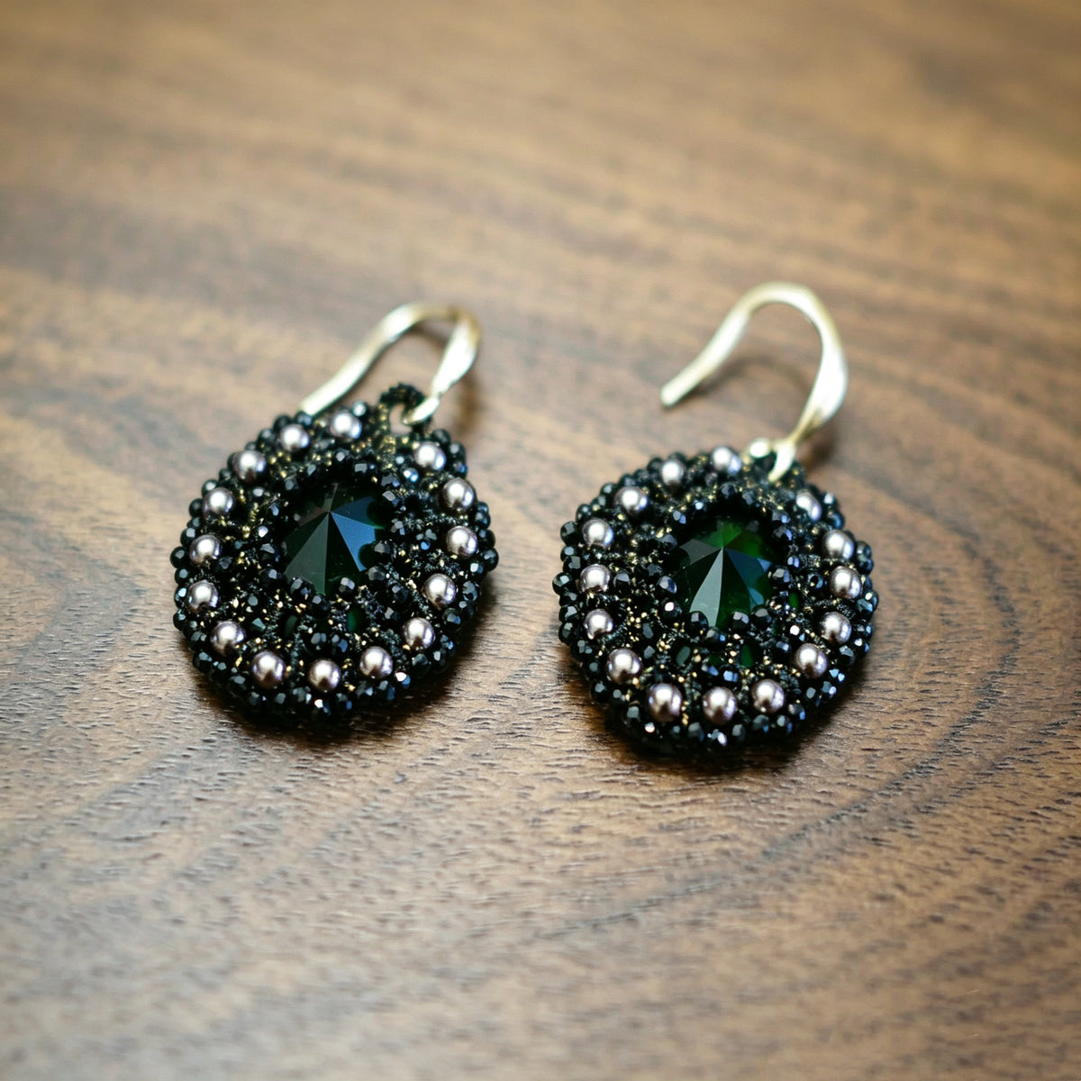 Handmade lace tatting beaded earrings with natural gemstone,imitation pearls,s925 silver hooks