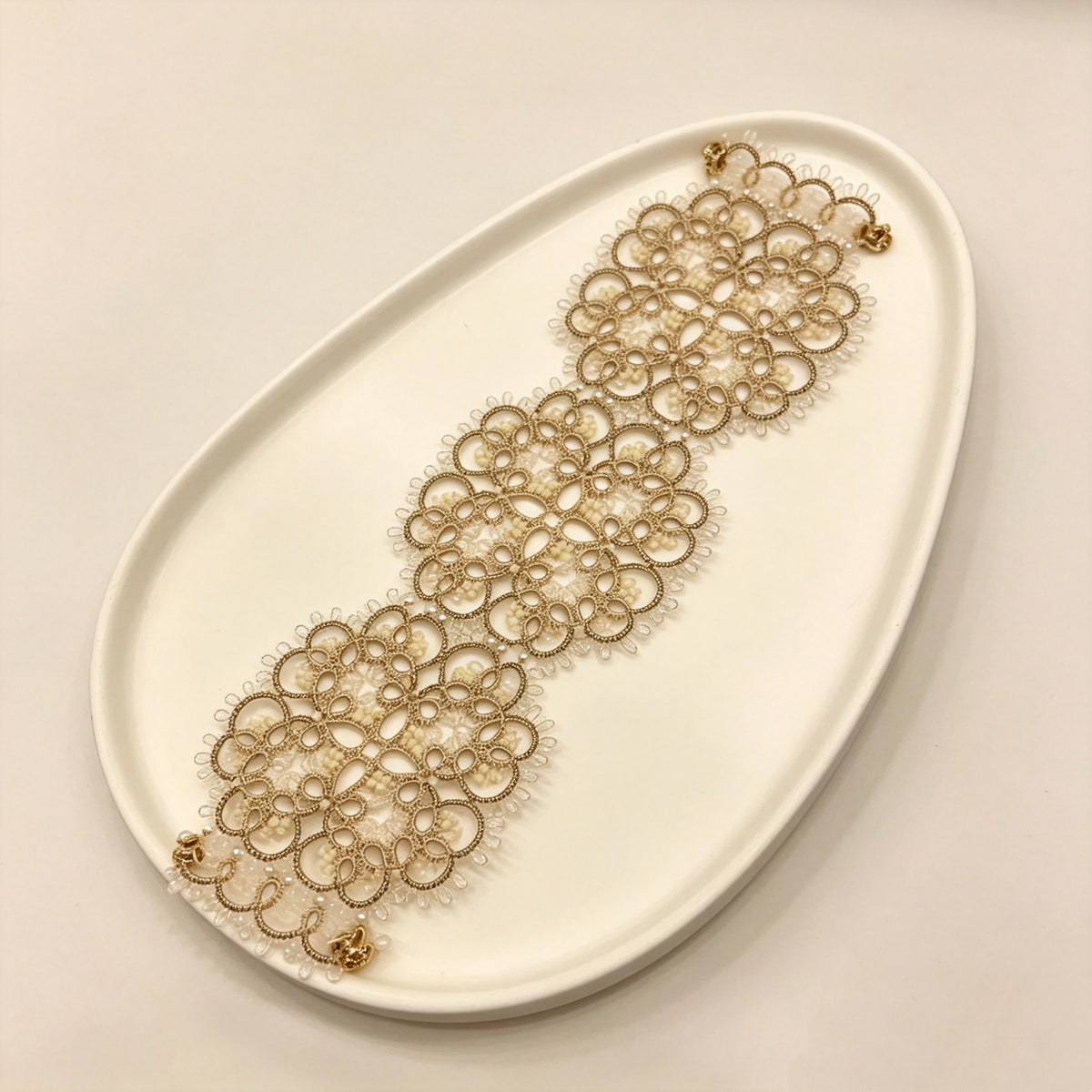 Handmade lace tatting beaded bracelet with seed beads