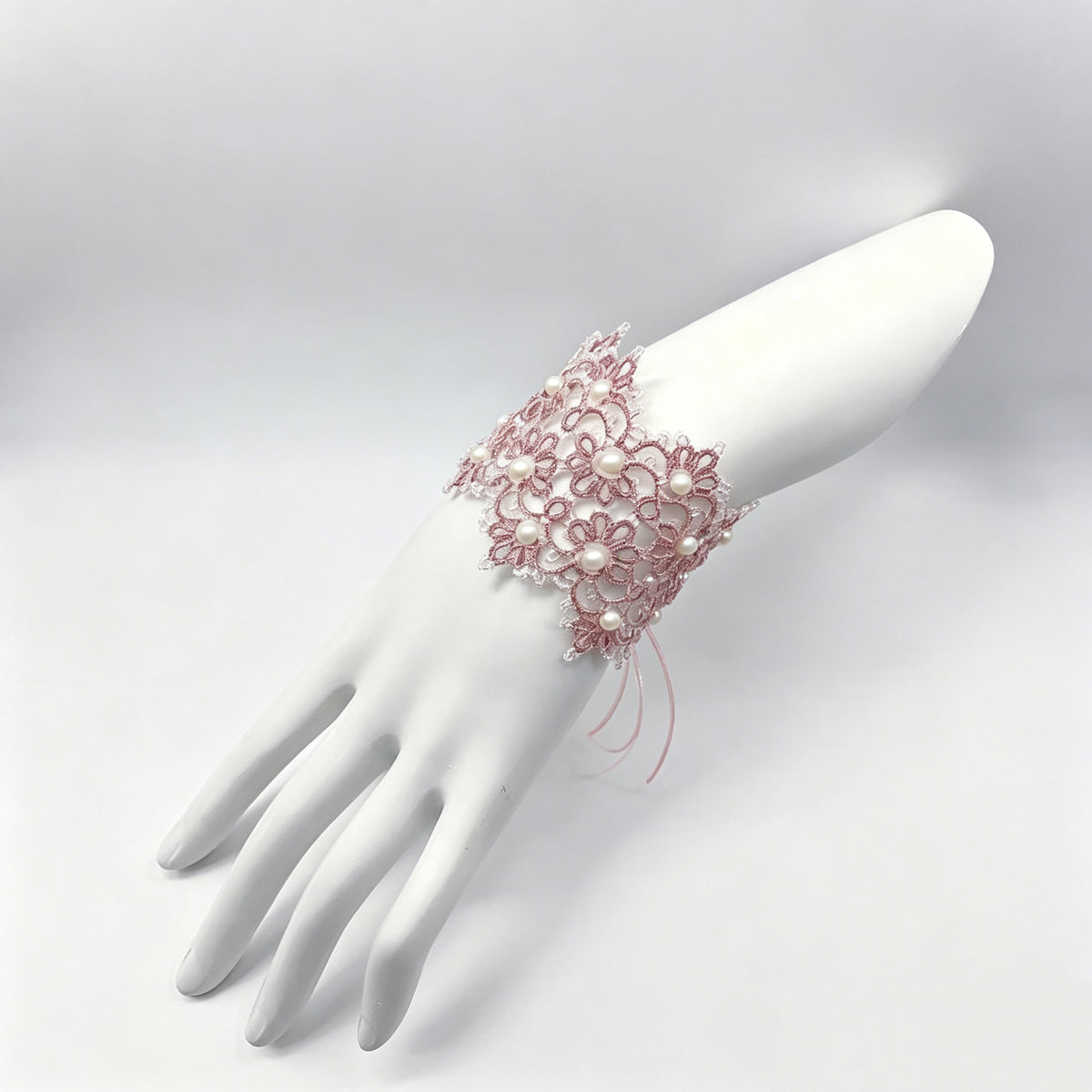 Handmade lace tatting beaded bracelet with Swarovski pearls,antique beads