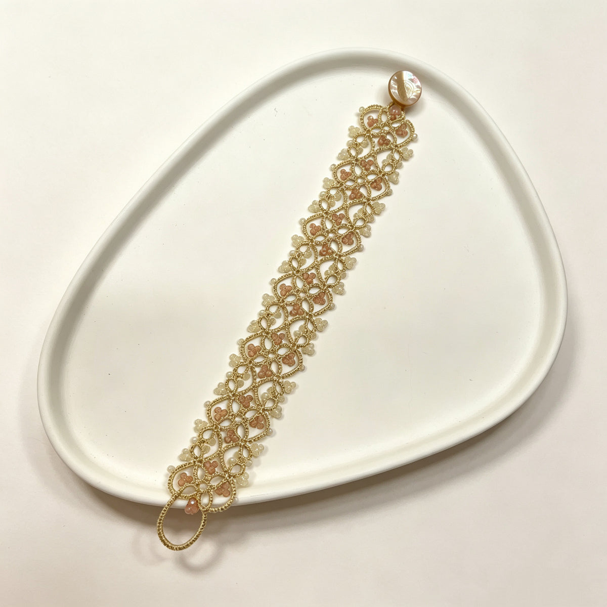 Handmade lace tatting beaded bracelet