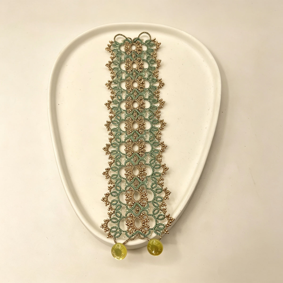 Handmade lace tatting beaded bracelet Miyuki seed beads