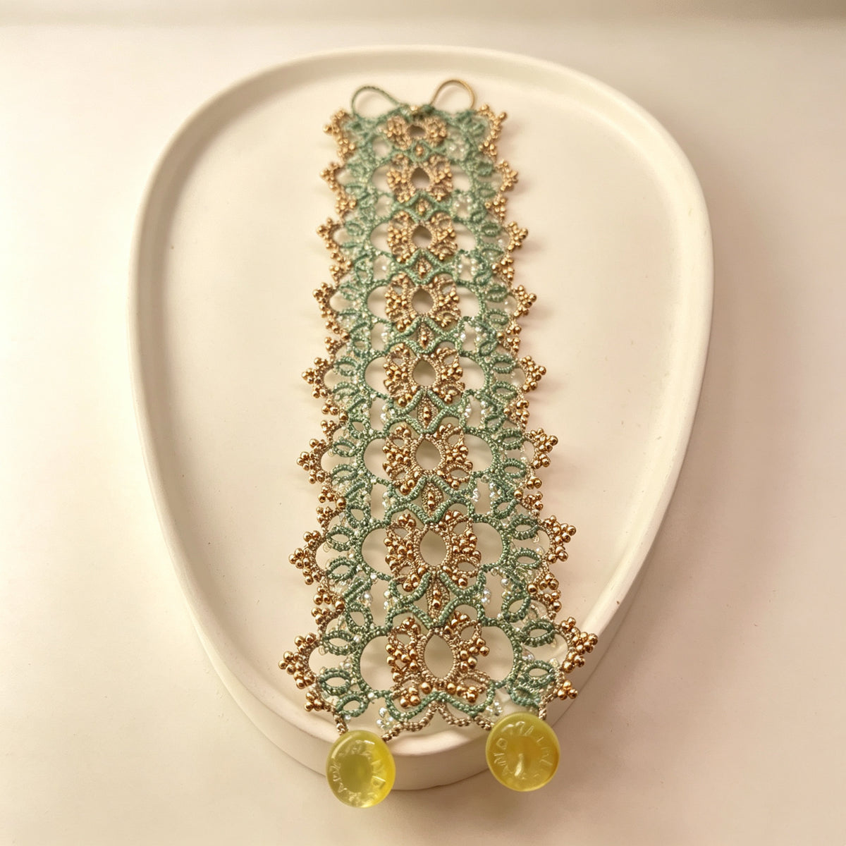 Handmade lace tatting beaded bracelet Miyuki seed beads