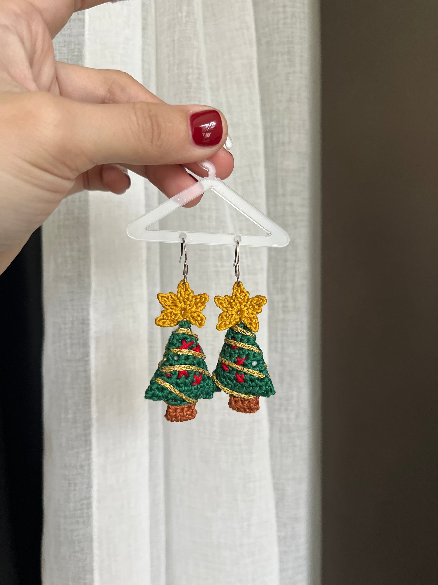 Handmade crochet Christmas tree earrings with s925 hooks