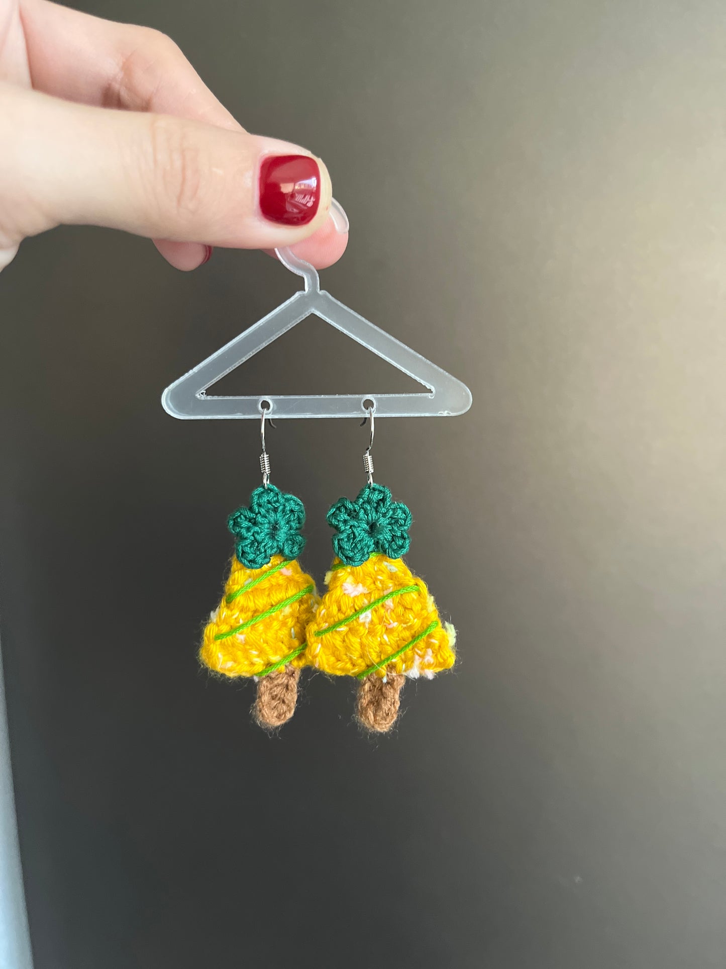 Handmade crochet Christmas tree earrings with s925 hooks