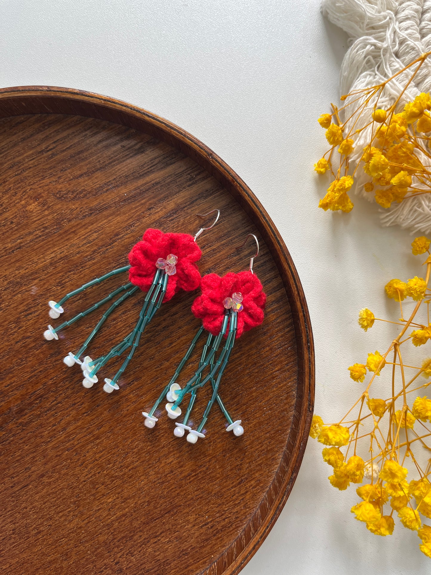 Handmade crochet pretty flower earrings with s925 hooks