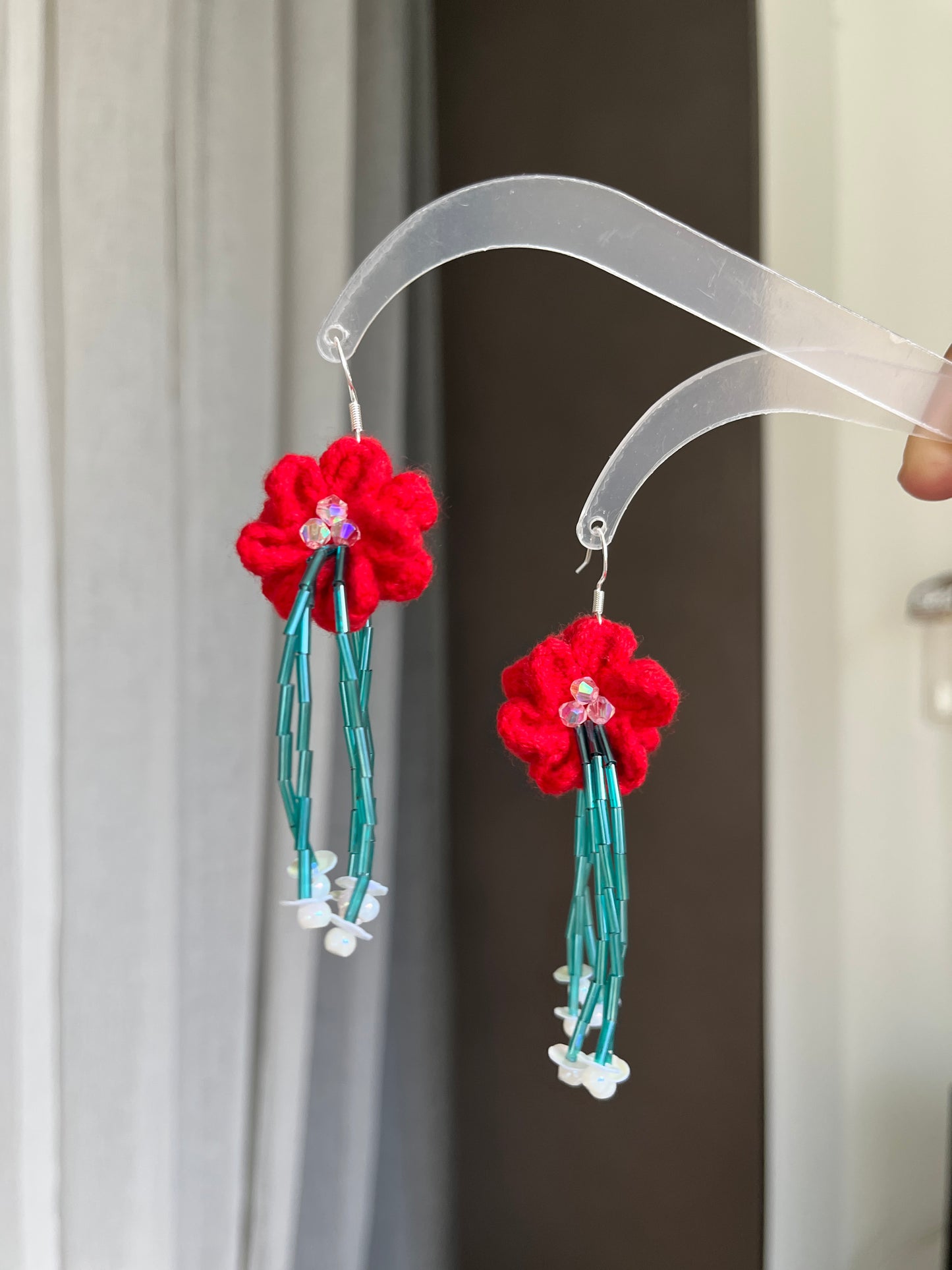 Handmade crochet pretty flower earrings with s925 hooks