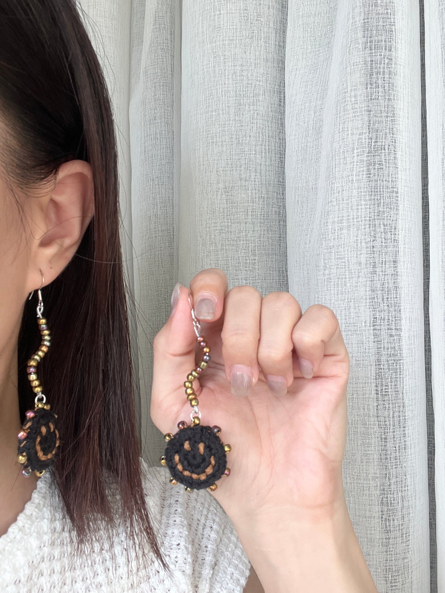 Handmade crochet smile face earrings with s925 hooks
