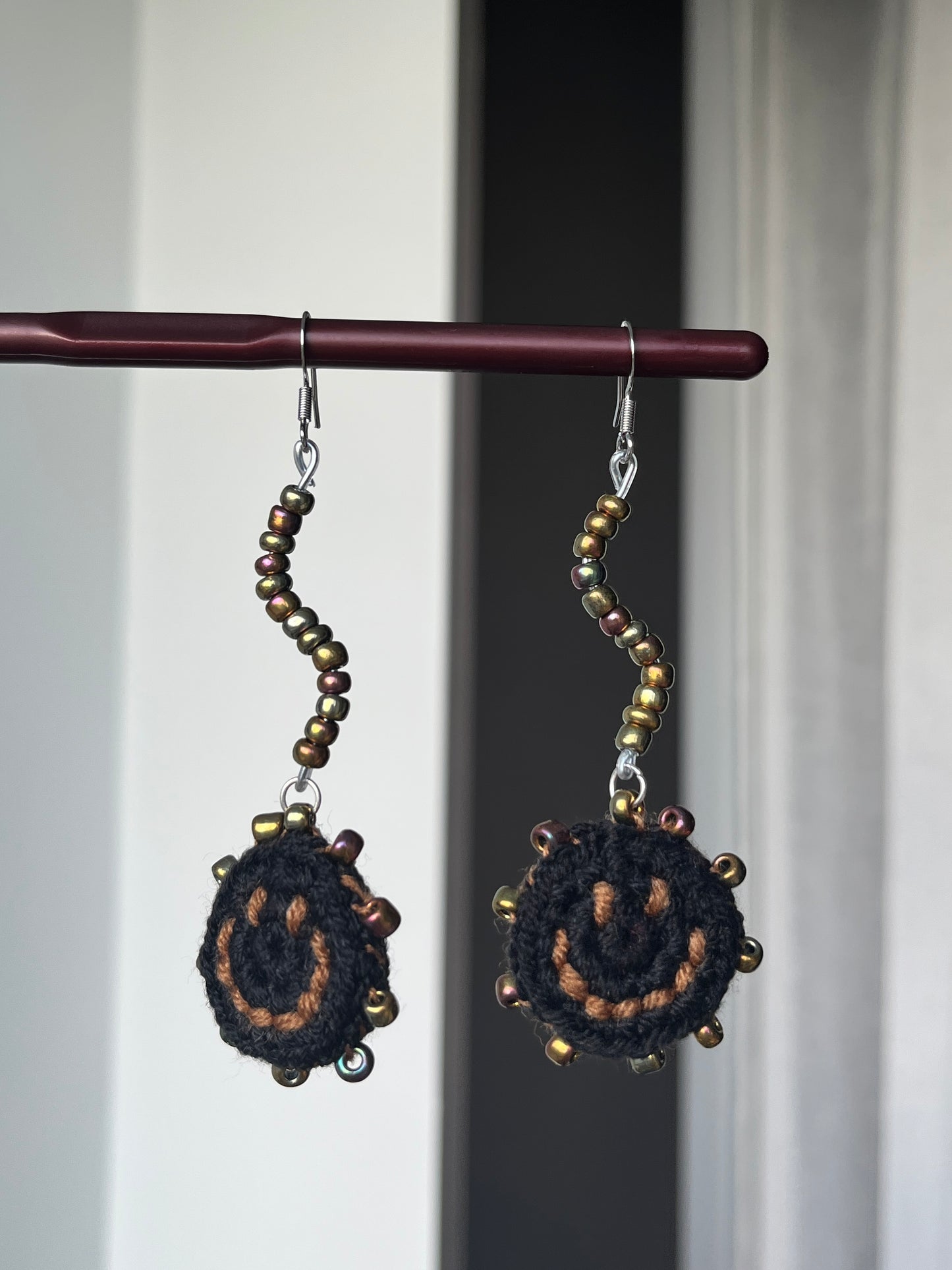 Handmade crochet smile face earrings with s925 hooks