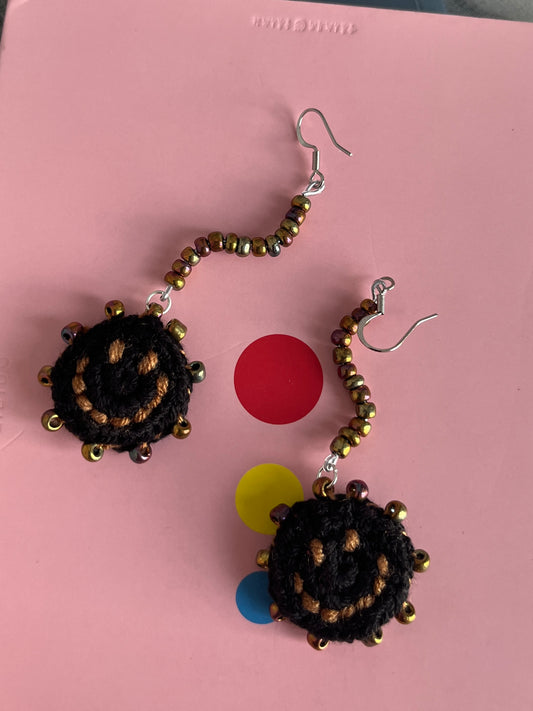Handmade crochet smile face earrings with s925 hooks