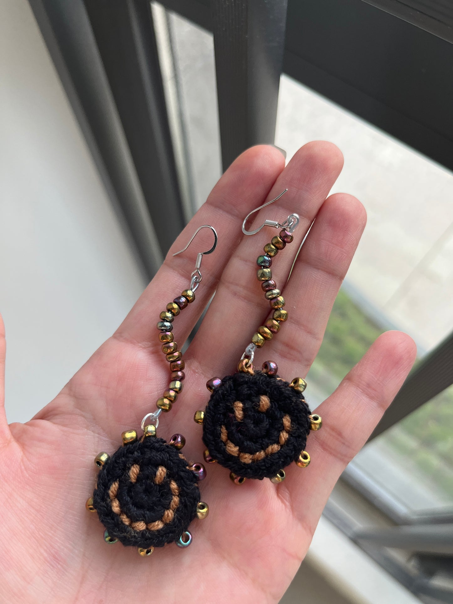 Handmade crochet smile face earrings with s925 hooks