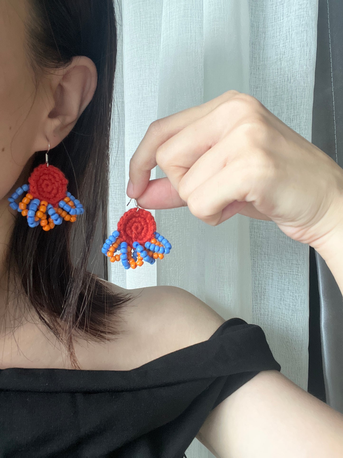 Handmade crochet beaded earrings with s925 hooks