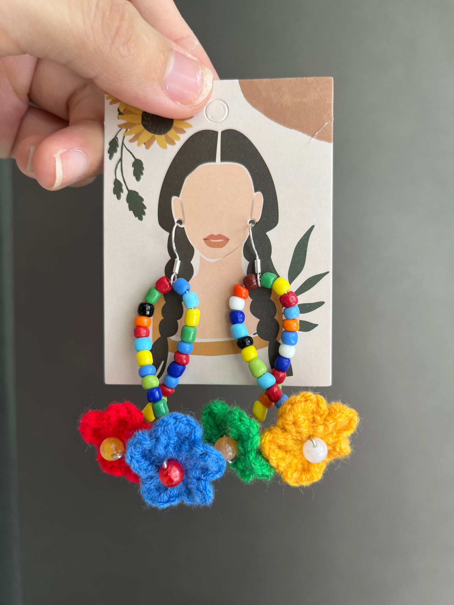 Handmade crochet colorful flower beaded earrings