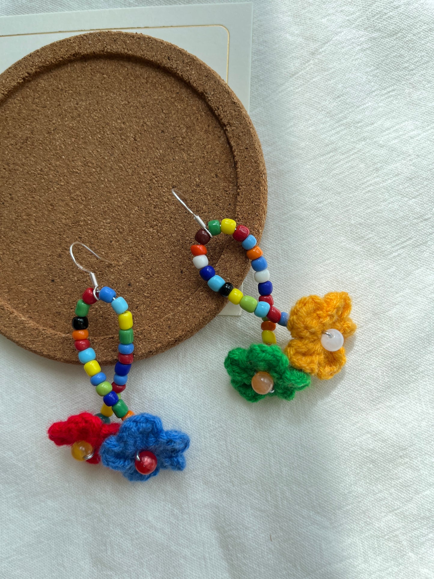Handmade crochet colorful flower beaded earrings