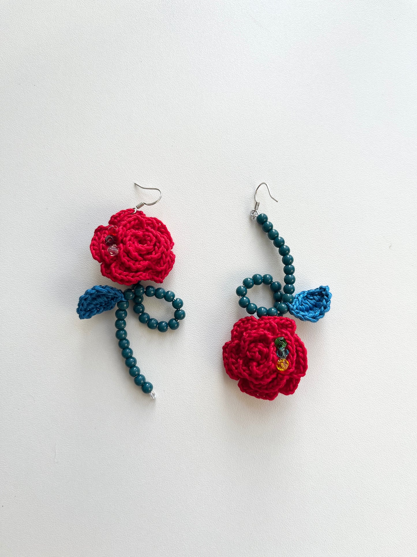 Handmade 3D flower beaded earrings with s925 hooks