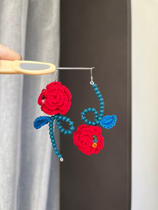 Handmade 3D flower beaded earrings with s925 hooks