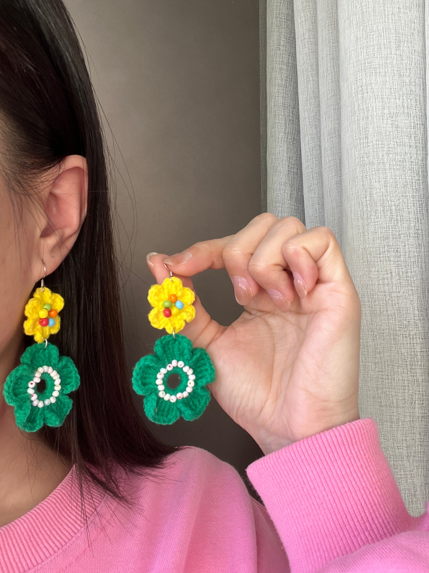 Handmade crochet flower earrings with s925 hooks