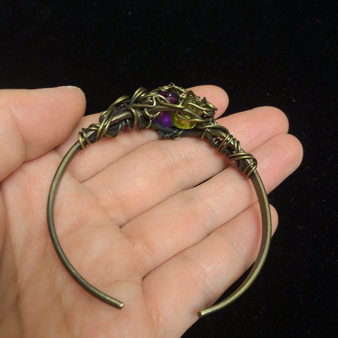 Handmade rock crystal wirewrapped bangle natural amethyst peridot gemstone bangle