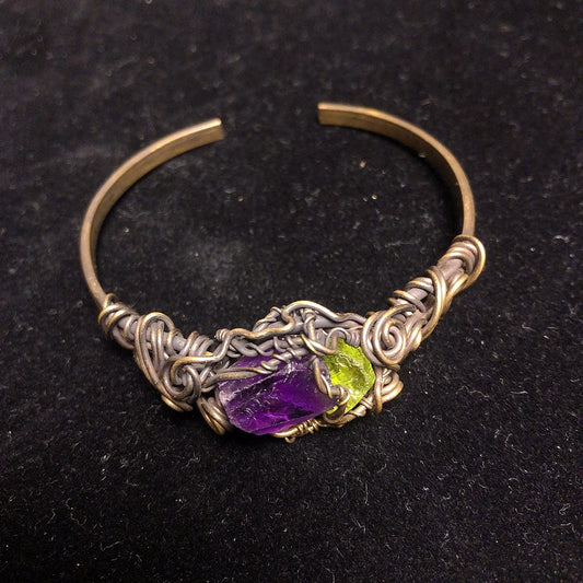 Handmade rock crystal wirewrapped bangle natural amethyst peridot gemstone bangle