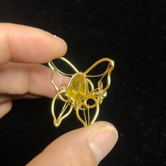 Handmade rock crystal stone ring natural rough citrine wirewrapping rings