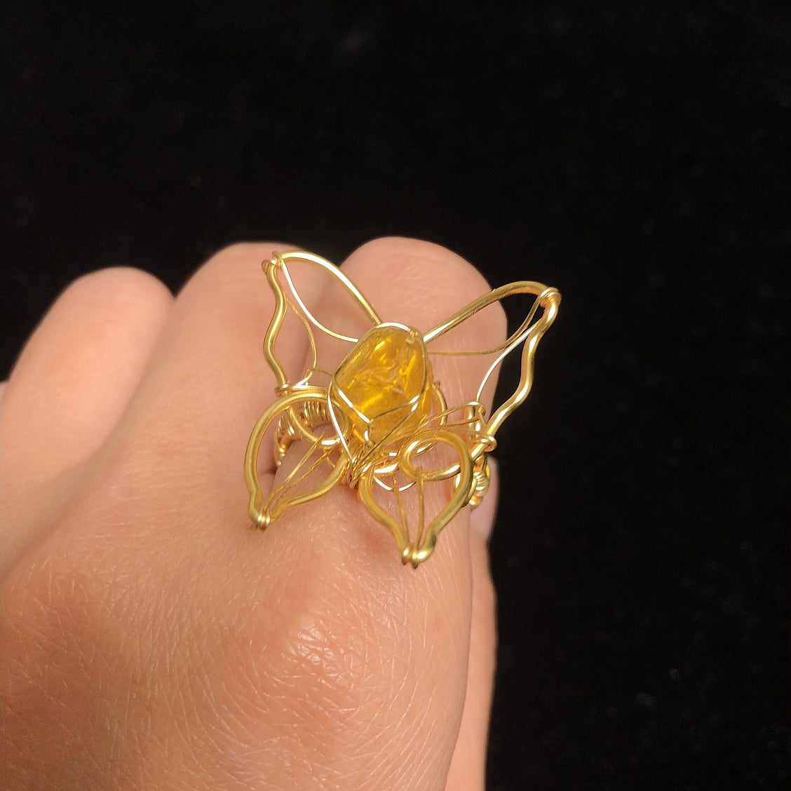 Handmade rock crystal stone ring natural rough citrine wirewrapping rings