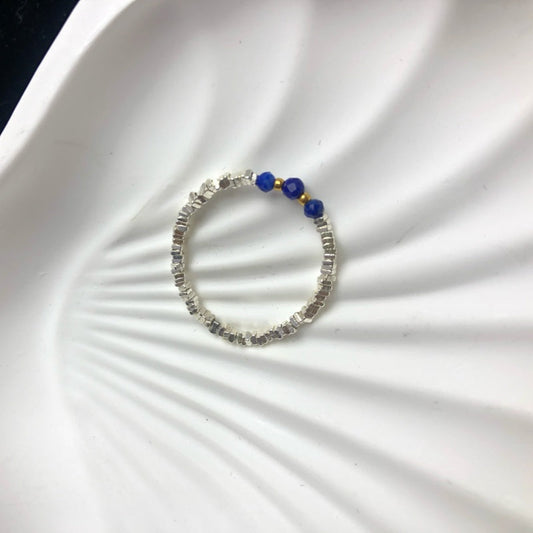 Handmade sterling silver and lapis lazuli beaded ring