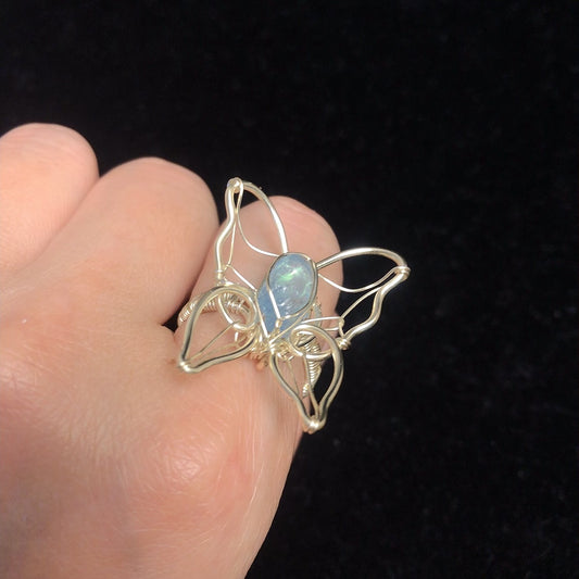Handmade natural crystal gemstone rings rock aquamarine crystals wirewrapping ring