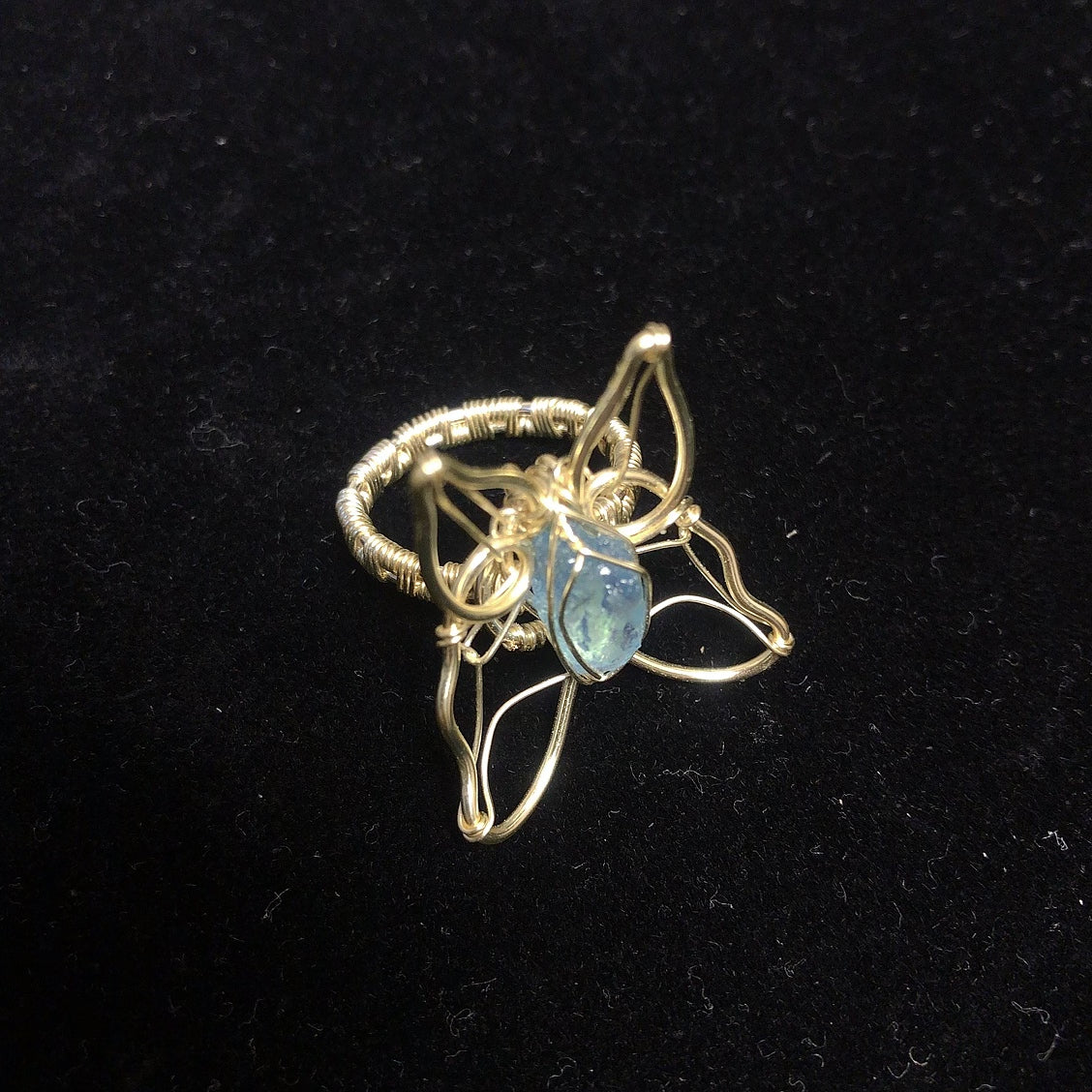 Handmade natural crystal gemstone rings rock aquamarine crystals wirewrapping ring