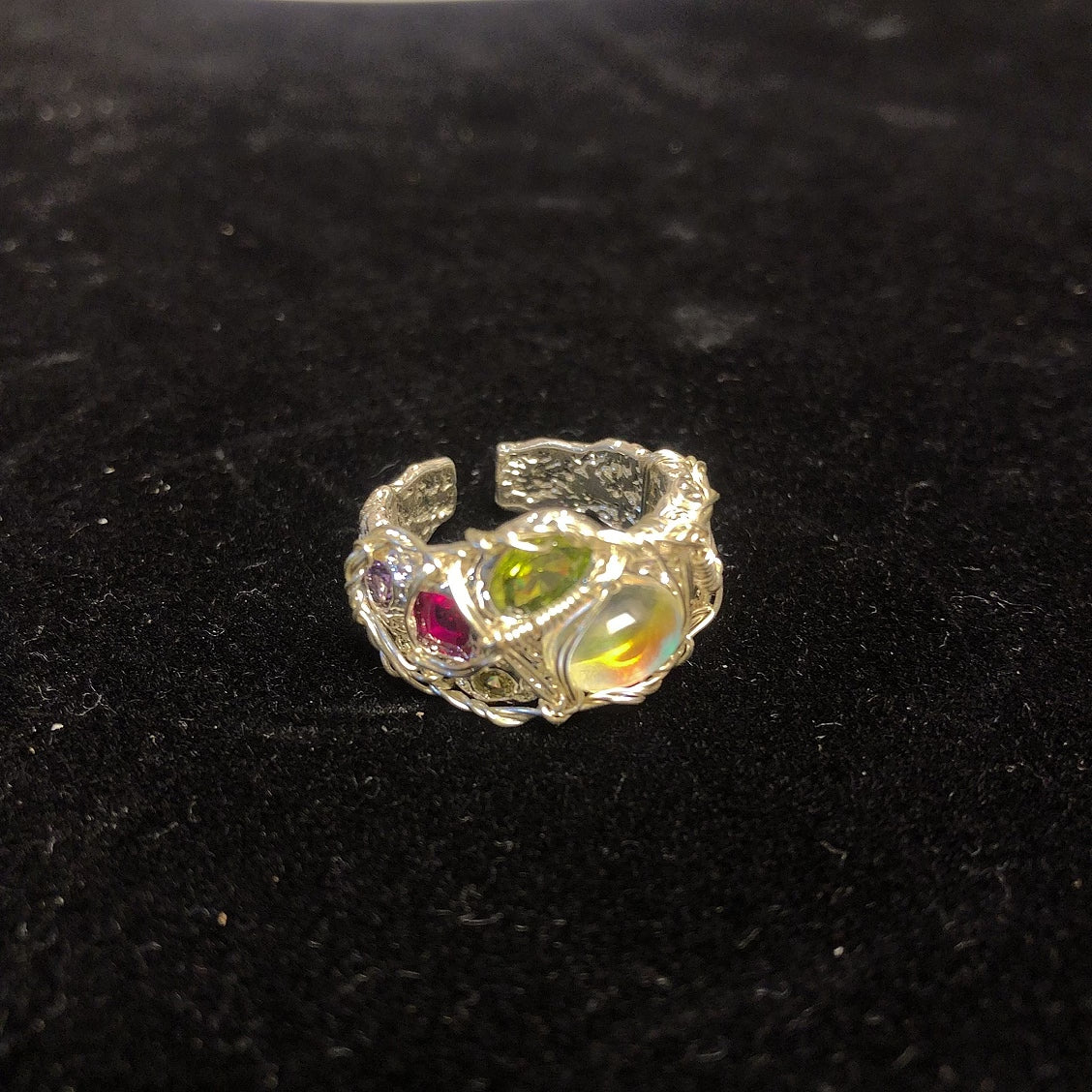 Handmade colorful gemstone wirewrapping ring