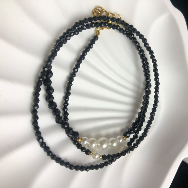 Handmade spinel and pearls beaded necklace