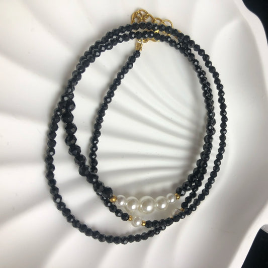 Handmade spinel and pearls beaded necklace