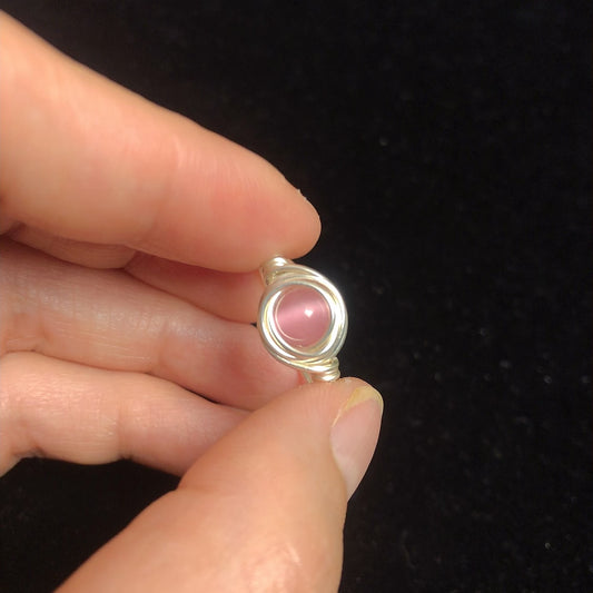 Handmade pink cat's eye beads wirewrapping rings