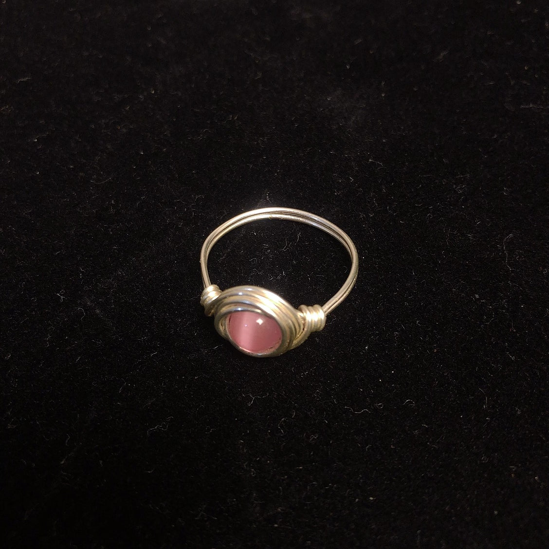 Handmade pink cat's eye beads wirewrapping rings