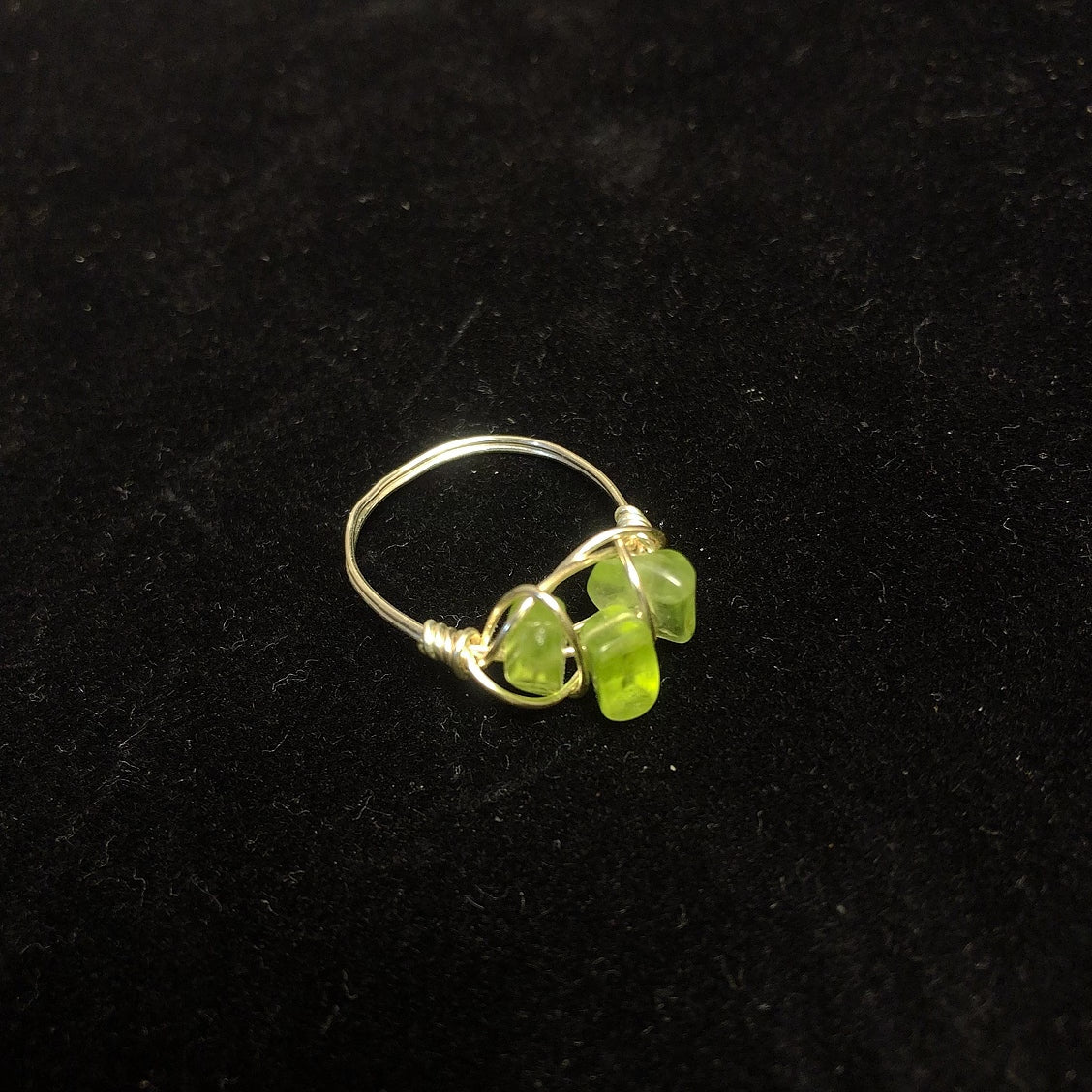 Handmade rock peridot stone wirewrapping ring natural gemstone wirewrapped rings