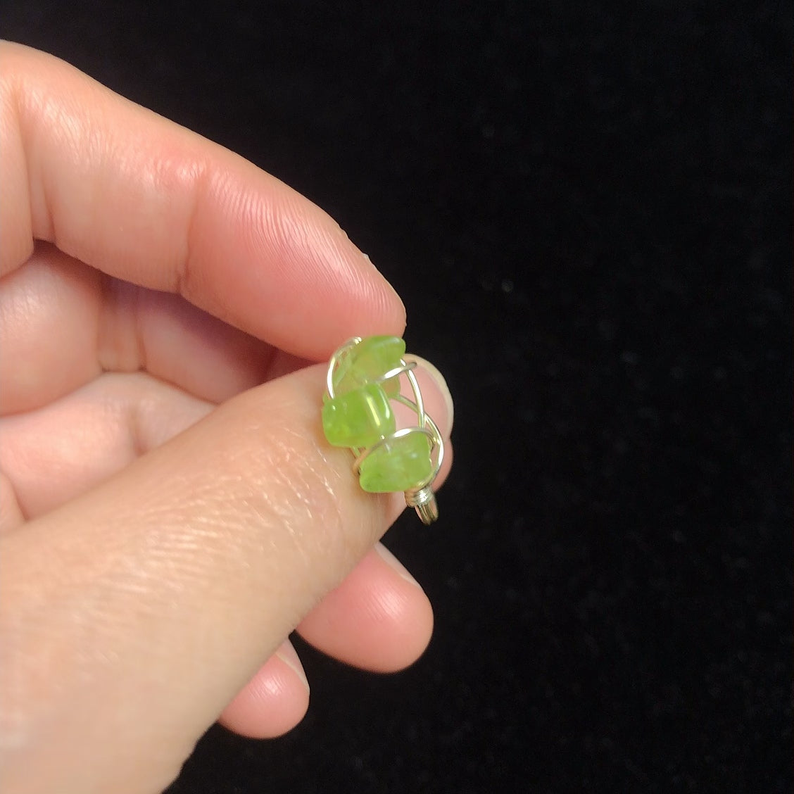 Handmade rock peridot stone wirewrapping ring natural gemstone wirewrapped rings
