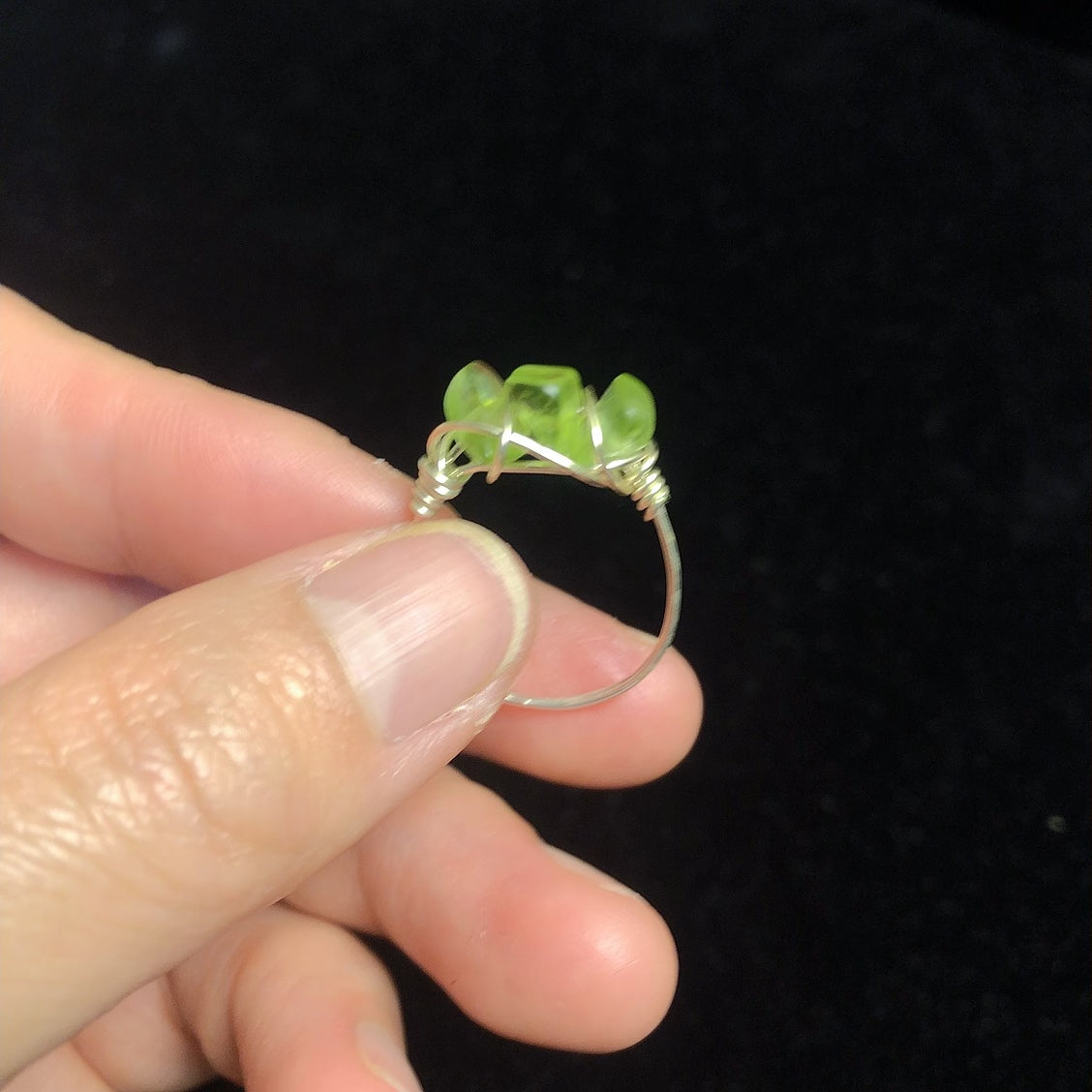 Handmade rock peridot stone wirewrapping ring natural gemstone wirewrapped rings