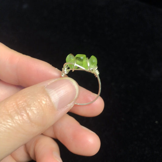 Handmade rock peridot stone wirewrapping ring natural gemstone wirewrapped rings