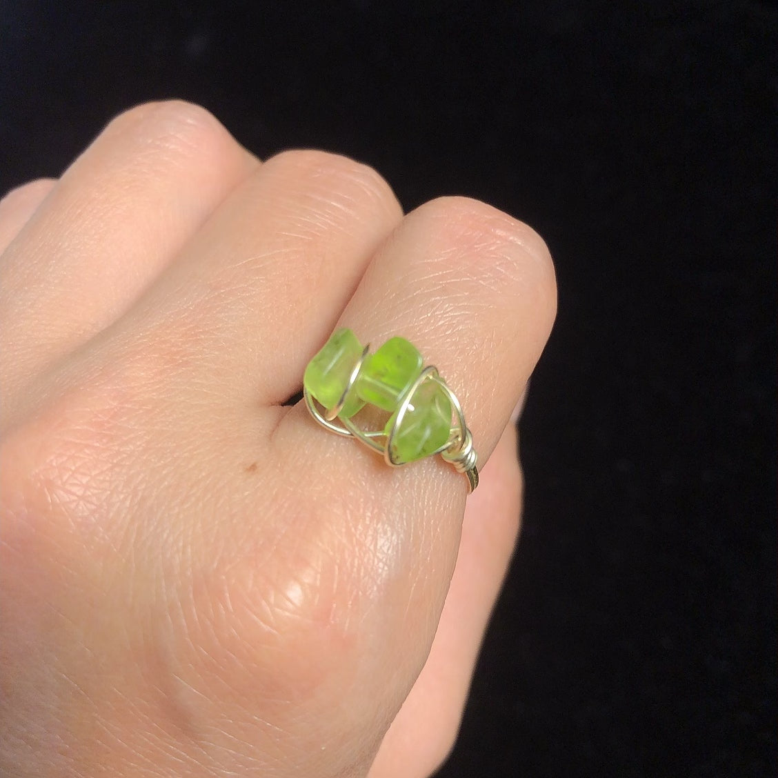 Handmade rock peridot stone wirewrapping ring natural gemstone wirewrapped rings