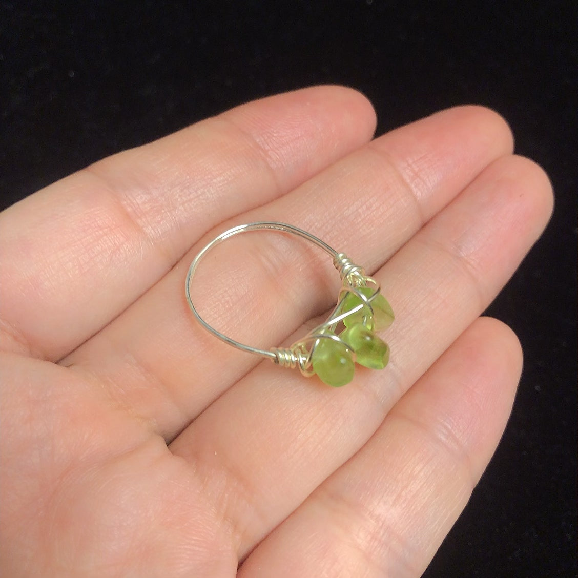 Handmade rock peridot stone wirewrapping ring natural gemstone wirewrapped rings